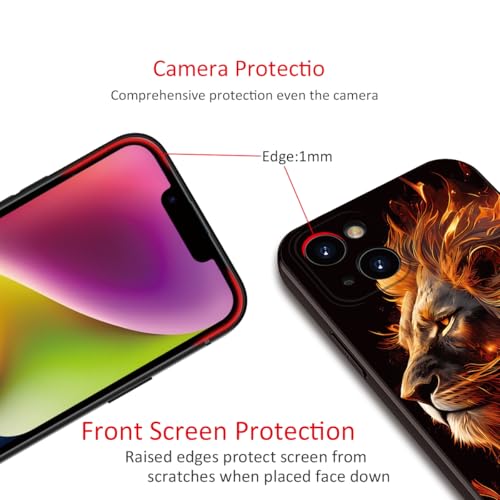 Printed with Lion for iPhone 14 case, Flaming Lion Silicone Soft Shockproof Case - Exuding Royal Authority (A1-Lions-Animal)