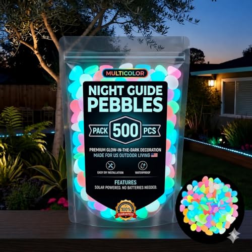 500PCS Colorful Glow-in-the-Dark Garden Stones Night Guide Luminous Pebbles Rainbow Glow in the Dark Stepping Rocks Outdoor Landscaping Decor Glowing Stones Fish Tank Aquarium Decorations (Colorful)