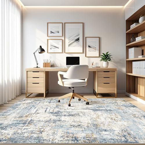 7x10 Area Rugs Washable Rug: Living Room Large Abstract Modern Soft Stain Resistant Indoor Floor Non Slip Accent Carpet for Bedroom Nursery Playroom Office Dining Room Dorm Home House- Blue