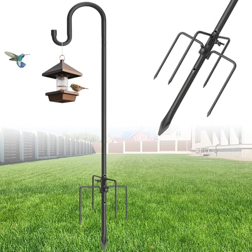 Harrms Schäferhaken Garten, Hirtenhaken Schwarz 195cm Einstellbar, Vogelfutterspender Stange Laternenhalter mit 5 Zinken, Hängende Station Metall für Hochzeitsdeko, Lichterketten & Vogelhaus