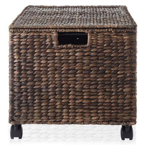 Casafield Rolling Filing Cabinet, Espresso Dark Brown - Water Hyacinth File Organizer with Lid and Wheels, Home Office Storage for Hanging Folders - Thumbnail 6