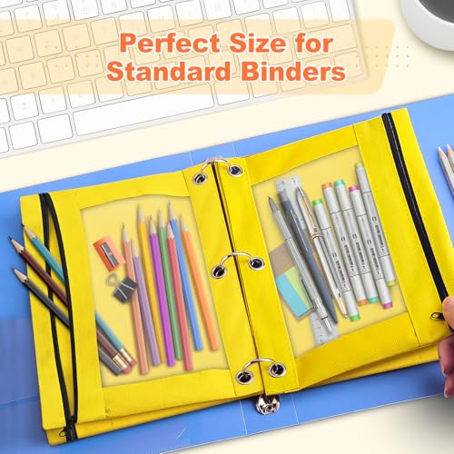 Image of Shemira Pencil Pouch for 3 Ring Binder, Binder Pencil Pouch with Smooth Zipper, Clear Window Pencil Case for Binder, Zipper Pencil Pouches, Big Capacity 3 Ring Binder Pencil Bag, Yellow