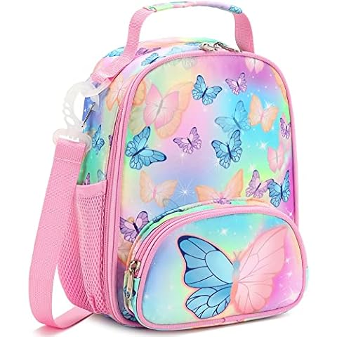 BTOOP Lunch Box Kids Girls Insulated Lunch Bag Cute Butterfly Reusable Thermal Meal Cooler Tote Bags with Removable Shoulder Strap for School Travel Cover