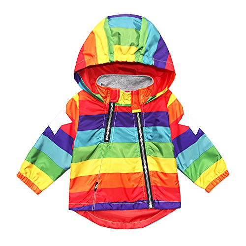 Boy Girl Spring Jacket Baby Striped Rainbow Star Hoodie Toddler Kid Hooded Coat Windbreaker Outwear 5T