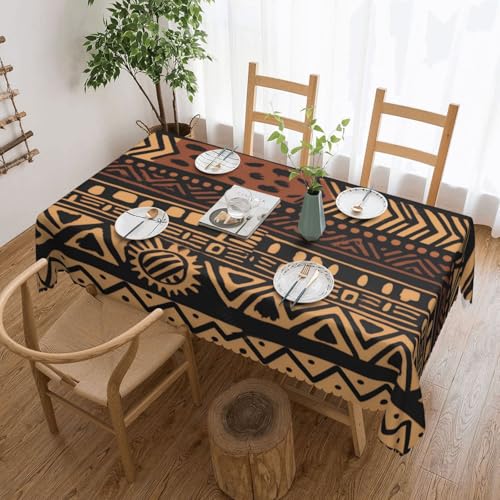 YKLJG Nappe rectangulaire imprimée tribal africaine, 183 x 137 cm, tissu imperméable, nappe décorative avec bord en dentelle pour salle à manger, fête,...