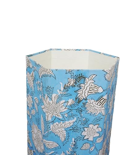 Image of Generic 3.3 Gallon Cotton Hand Block Printed Paper Waste Basket |Small Decorative Trash Can for Housewarming Gifts in Living Room, Bedroom, Bathroom | Eco-Friendly, Plastic-Free (1, SKY WHITE FLOWAR)