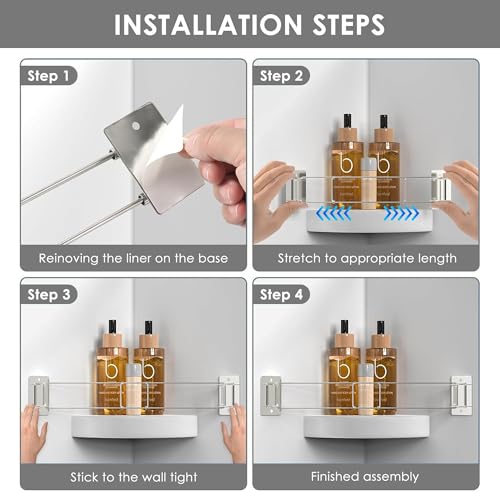 Image of Adorila RV Shower Corner Storage Bar, 7-13 Inches Adjustable Stainless Steel Rod Corner Shelves in Camper, RV Bath Accessory for Securing Toiletries