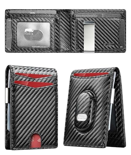 furid Mens Wallet for Samsung Galaxy SmartTag2: Slim Minimalist Wallet Compatible with Samsung Tracker Tag - RFID Blocking Bifold Leather Wallet with Money Clip