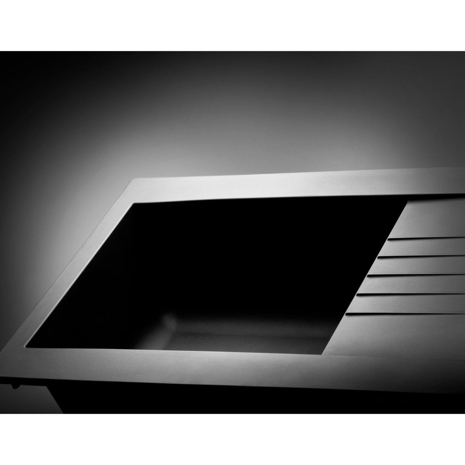 LD1BL – Fregadero de cocina 1 seno XL con escurridor reversible – Composite negro – Empotrable – 86 x 50 x 20 cm