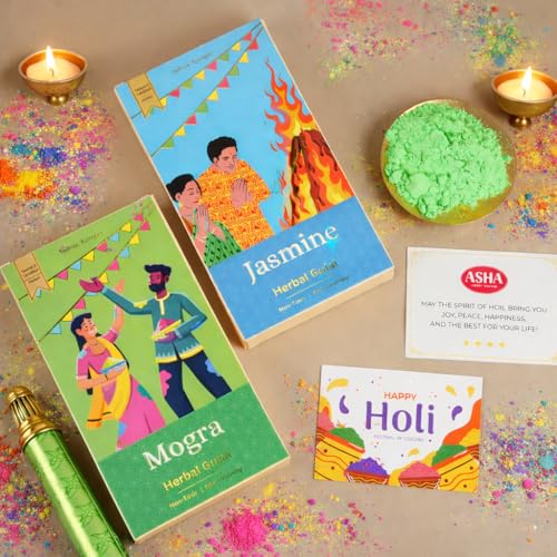 Image of ASHA SWEETS Holi Celebration Combo Pack with Premium Baklava (250gm), 2 x Organic Gulal & Wish Card Set for Gifting & Celebration|Premium Holi Festive Gift Box for Family & Friends