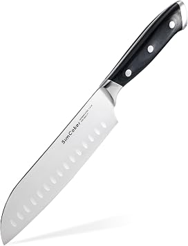 Santoku Knife 7 Inch German Stainless Steel Blade, Professional Chopping Knife, Ergonomic Pakkawood Handle,