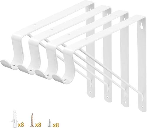 Yarssihha Paquete de 4 soportes para barra de armario, soporte de pared de 12 x 10.4 pulgadas, soporte de barra de armario blanco con tornillos