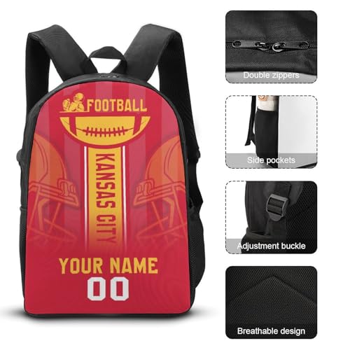 Custom Kansas City Backpack Lunch Bag Pencil Case 3pcs Bag Set Personalized Name Number Fan Gifts for Girl Boy Men Women3