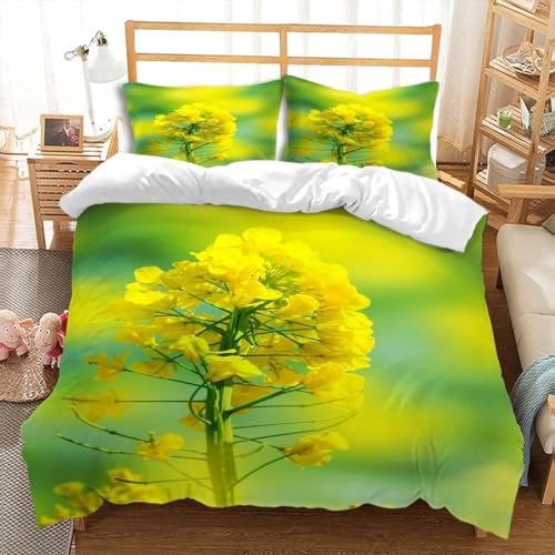 igyhuij Duvet Cover Double Rapeseed Flowers Patterned 3D Printed Bedding Soft Microfibe Bedding Set Rapeseed Flowers Quilt Cover 200x200 cm and 2 pillow covers 50x75 cm n74