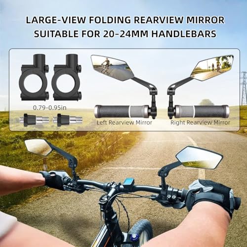 Bike Mirrors for Handlebars, 1 Pair Bicycle Rear View Mirror, 360° Adjustable Rotatable Wide Angle Mirror Accessories for Ebike Mountain Road Bike, Black - Thumbnail 3