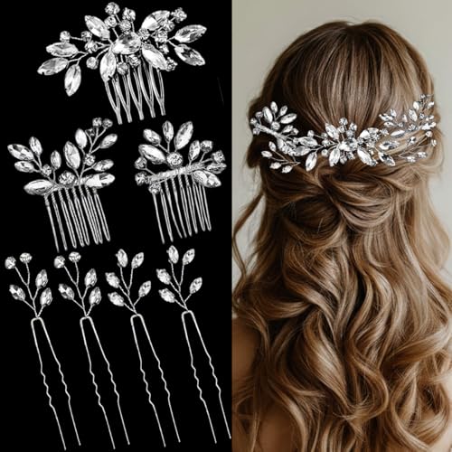 7 Pcs Silver Rhinestone Bridal Hair Pin Clip Sparkly Crystal Wedding Headpieces for Brides Bridesmaids Women Girls(Silver Rhinestone)