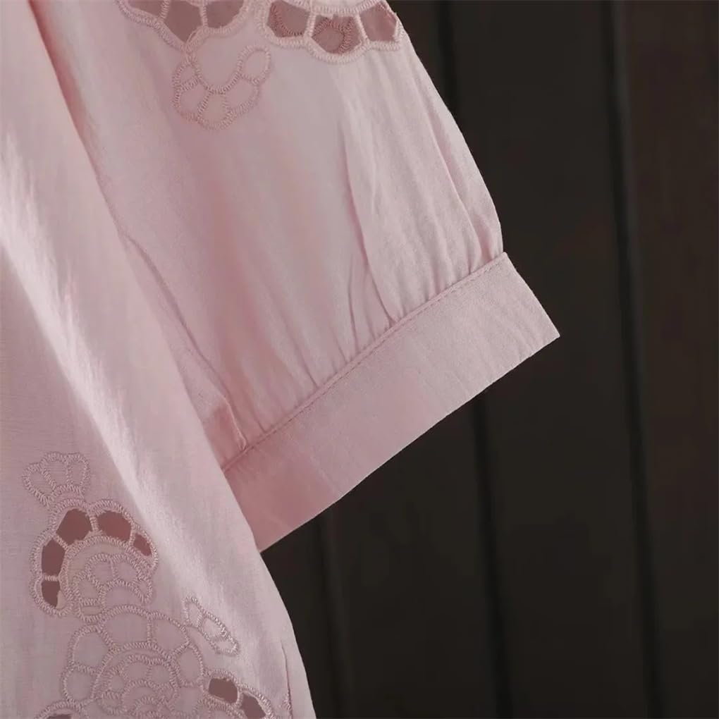 Bawełniane koszule i bluzki damskie vintage boho dekolt w serek solidna haftowana pusta bluzka boho koszule