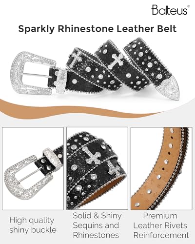 Image of Sparkly Rhinestone Diamond Sequin Studded Belt for Men & Women - Western Cowgirl Cowboy Style