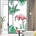 J4U Window Film Privacy Flamingo Palm Leaf Decorative Window Sticker No Glue Static Window Cling UV Blocked Window Decals for Home 23.6