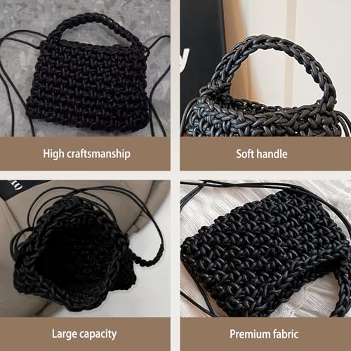 Bolso Tote tejido para mujer estilo bohemio negro miniatura 4