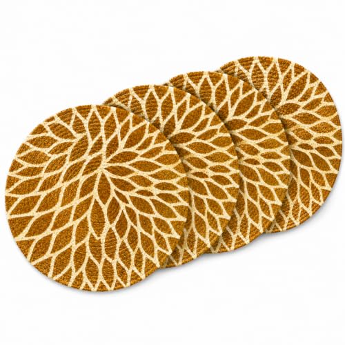 Image of Zimittory Round Cotton Dining Table Mats Set of 4, 14-inch, Gold Leaf