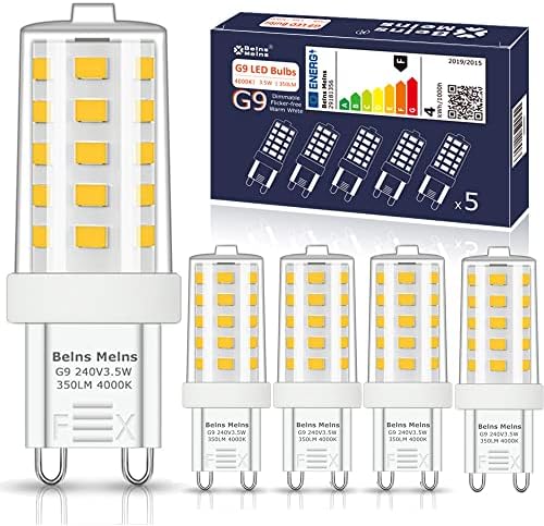 G9 LED Bulbs Dimmable, Natural White 4000K, 3.5W LED G9 Capsule Bulbs SMD 350LM 28W G9 Halogen Bulb Replacement, Flicker Free Energy Saving - Pack of 5