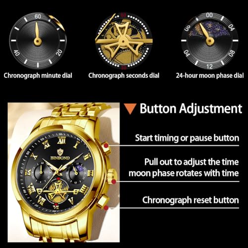 Mens Watches Chronograph Luxury Business Dress Stainless Steel Flywheel Multifunction Moon Phase Men Wrist Watch Waterproof Luminous3