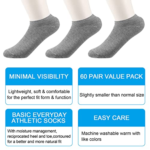 Image of Syhood 60 Pairs No Show Socks Bulk Low Cut Socks for Men Women Unisex Thin Cotton Boat Liner for Homeless Casual Sports Tab