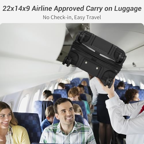 Kono Carry On Luggage 20 Inch Expandable 22x14x9 Airline Approved Hard Shell Travel Trolley 4 Spinner Wheels Lightweight Polypropylene Suitcase with TSA Lock, Black3