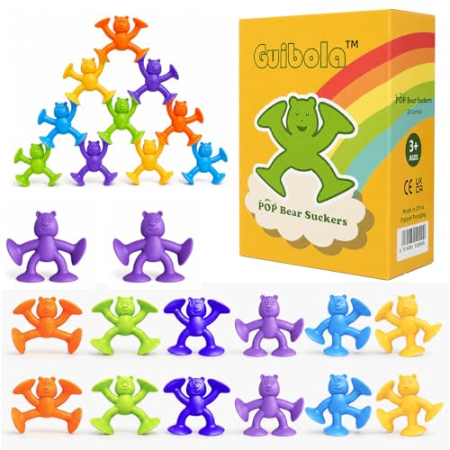 Image of 24PCS Suction Cup Toys for Toddlers 1-3, No-Hole Mold-Free Bath Toys | Silicone Suction Toys for Baby, Sensory Building & Fidget Toys for Kids, Window Tray Travel Toys for Boys Girls