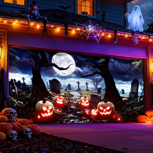 Light Up Halloween Graveyard Backdrop 6ft x 13ft with Lights