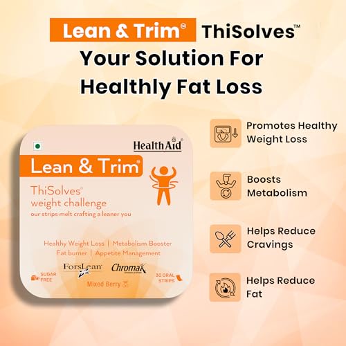 Image of HealthAid Lean & Trim ThiSolves Supplement for Men & Women | Supports Metabolism & Active Lifestyle | Sugar Free | Mixed Berry Flavor | 30 Oral Strips(Pack of 4)