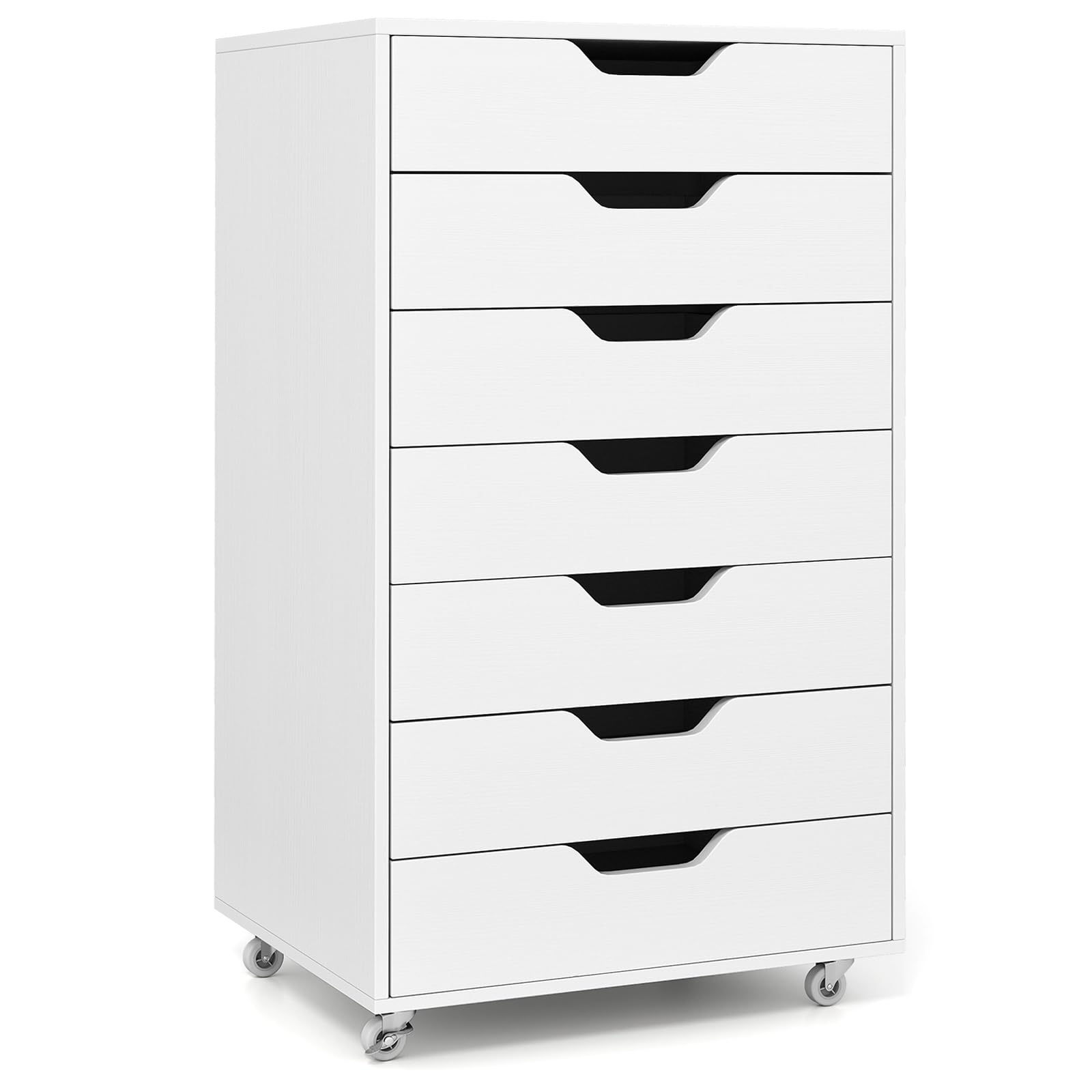 COSTWAY Cajonera Escritorio con Ruedas, 49x40x87 cm, Cajonera Oficina Móvil con 7 Cajones, Archivador Móvil de Madera para Oficina, Estudio, Salón, Dormitorio, Armario de Almacenamiento (Blanco)