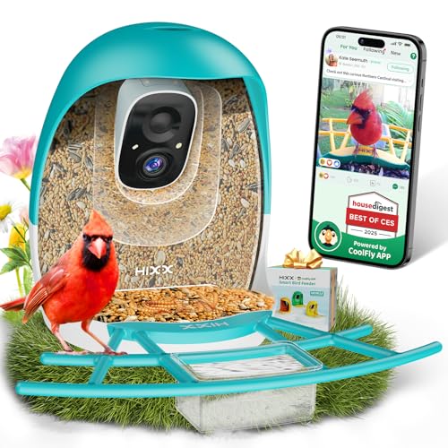 HIXX Smart Bird Feeder with Camera, Lifetime Free AI Identify Birds, Solar-Powered 2K HD Live Camera Video Birds Feeder for Outdoors with Color Night Vision for Bird Lovers Gifts (Blue)
