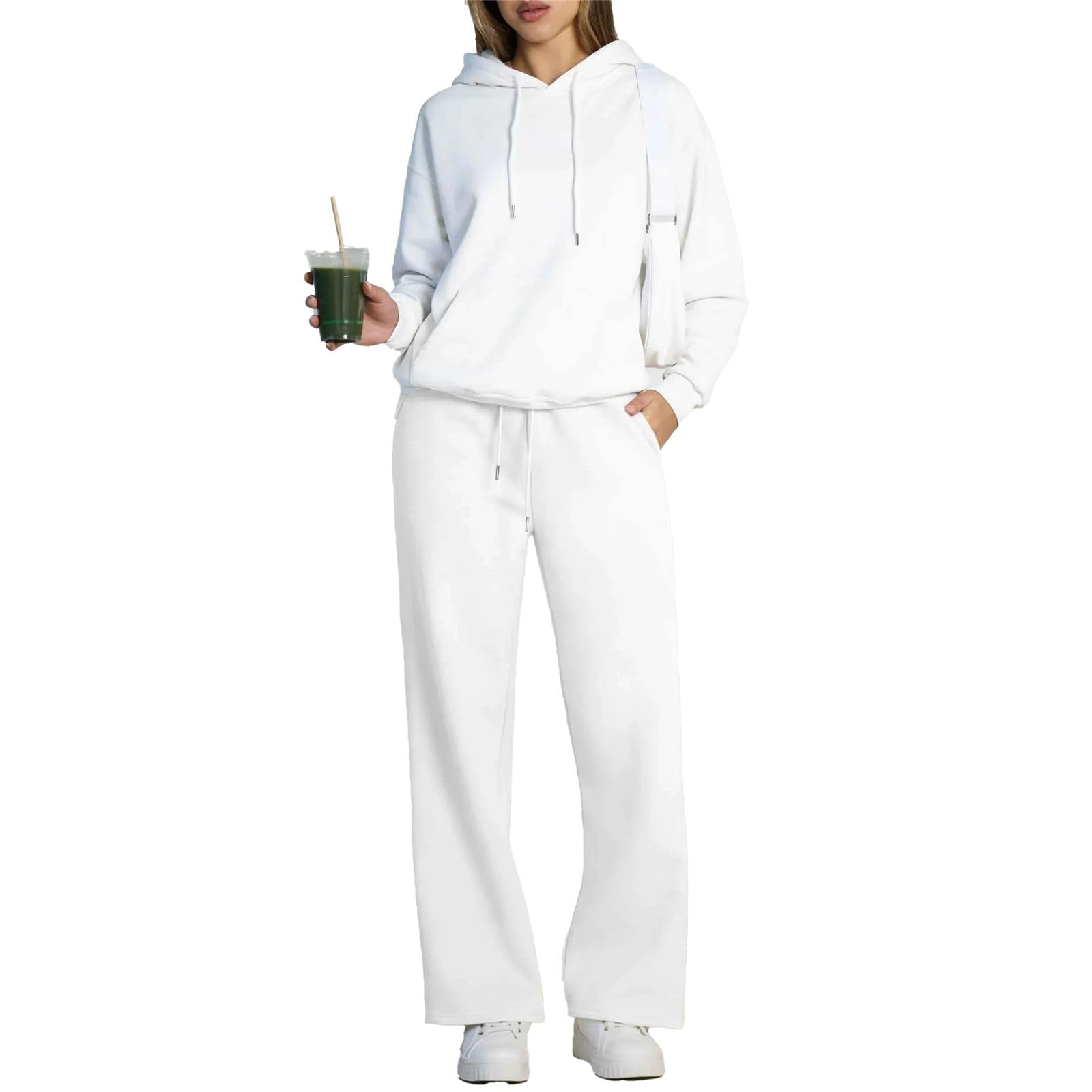 Ensemble 2 pièces sweat à capuche pour femme, sweat et pantalon large décontracté