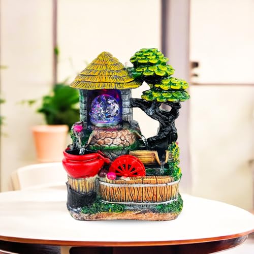 Image of Go Hooked Polyresin Waterfall Fountain with LED Lights & Adjustable Speed Control for Living Room, Bedroom & Office | Tabletop Showpiece Water Fountain | Stress Relief & Positive Energy Decor GH-F319