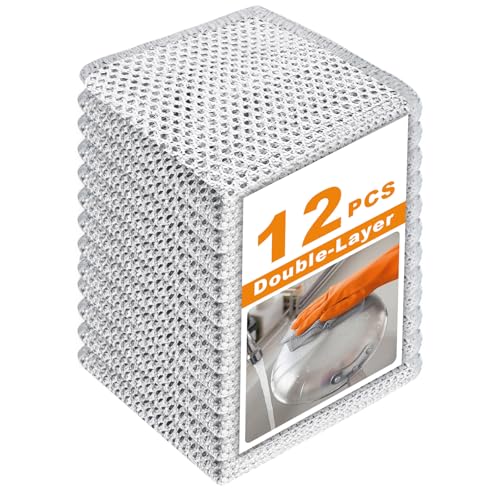 12 Pcs New Upgrade 3-Layer Metal Dish Cloth No Scratches Wire Cleaning Cloth  Reusable Multipurpose Wire Dishwashing Rag for Kitchen Cleaning Cloths Sinks Dishes Stove Top Dimensions 7.87 x 7.87