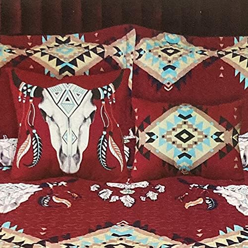 Miniatura 2 de Western Peak Juego de ropa de cama de 5 piezas con fundas y almohadas decorativas (rojo, Queen)