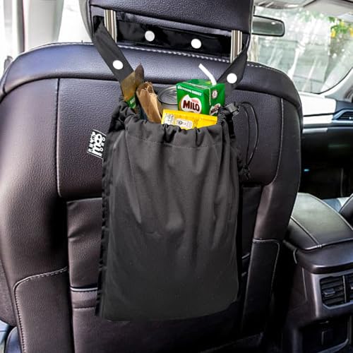 Image of Cute Hanging Car Trash Garbage Bag 100% Leakproof Waterproof Multipurpose for Car Back Front Seat Console with Hanging Strap (Black)