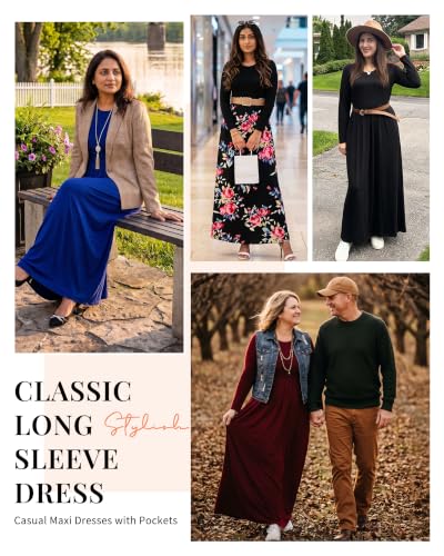 Image of AUSELILY Women's Classic Long Sleeve Dress Loose Plain Long Casual Maxi Dresses with Pockets 2026