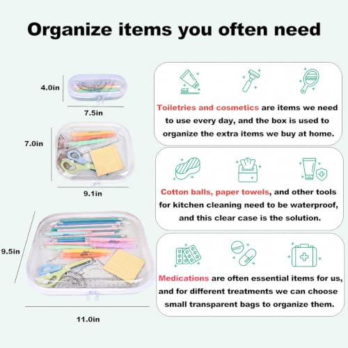 Image of Clear Hard Shell Zipper Case,3PCS Transparent Clear Laser Zipper Pouches,Hard Side Plastic Case Set,Portable Travel Storage Organizer Bins