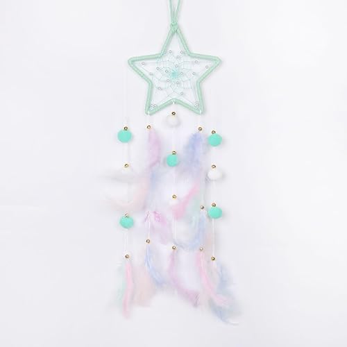 Miniatura 10 de Pretty Jolly - Atrapasueños azul de gato para niños, decoración de pared con pompones y plumas, atrapasueños hecho a mano para niños, decoración