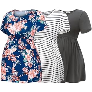 Bearsland Maternity Tops Short Sleeve Scoop Neck Breastfeeding Shirt Pregnancy Clothes