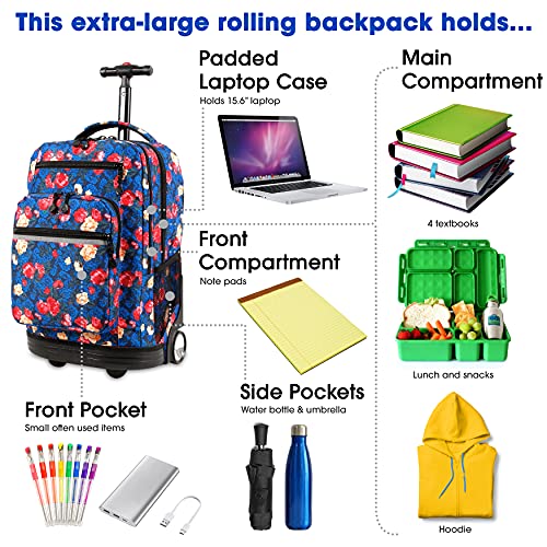 Image of J World Sundance Laptop Rolling Backpack for Girls Boys. Roller Bookbag with Wheels, 20 Inch, Vintage Rose