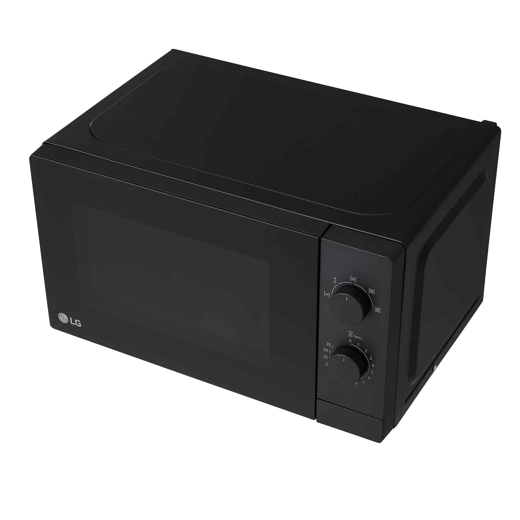 LG MS2082F Solo-Mikrowelle mit 700 W, 20 L Kapazität, 439 mm Breite. Intuitive Doppel-Drehregler, helle LED-Innenbeleuchtung, Auftaufunktion, minimalistisches Design mit Vollglastür, Schwarz.