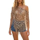 Materiale: i nostri poncho da donna, monospalla in rete all'uncinetto sono realizzati in 100% poliestere; super morbidi e leggeri, traspiranti e delicati sulla pelle, comodi da indossare, camicetta con frange in rete a spalle scoperte, copertura in maglia con frange