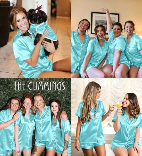 Image of SWOMOG Womens Silk Satin Pajamas Set Short Sleeve Sleepwear Button Down Top and Shorts Loungewear 2 Piece Pjs Set XS-3XL