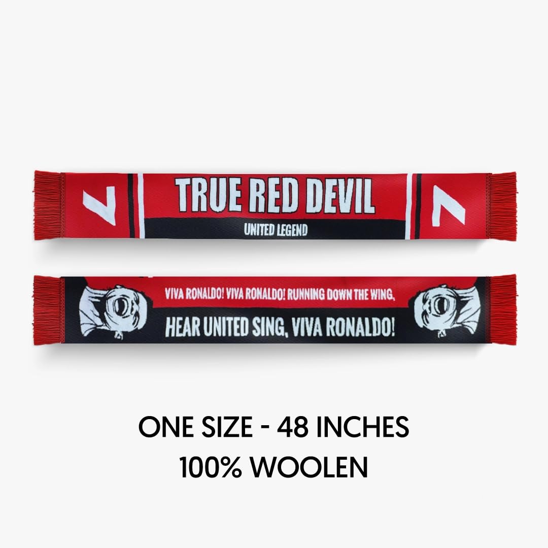 TACKLE FROM BEHIND Ronaldo Man United Knitted Football Scarf, 100% Wool, 48" x 7", Soft and Warm, Gift for Football Fans 1