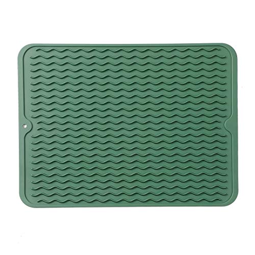 MicoYang Silicone Dish Drying Mat for Multiple Usage,Easy clean,Eco-friendly,Heat-resistant Silicone Mat for Kitchen Counter or Sink,Refrigerator or drawer liner Green L 16 inches x 12 inches