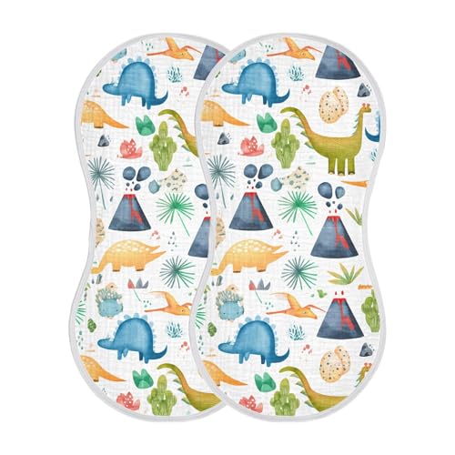 xigua Dinosaurs Muslin Baby Burp Cloths Set of 2, Super Soft & Absorbent Burping Rags, Cotton Burp Clothes Shower Gift for Newborn, Baby Girls and Boys2